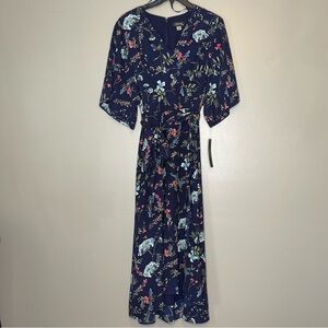 Tahari By Arthur S. Levine Navy Berry Red Fern Green Floral Dress Size 6